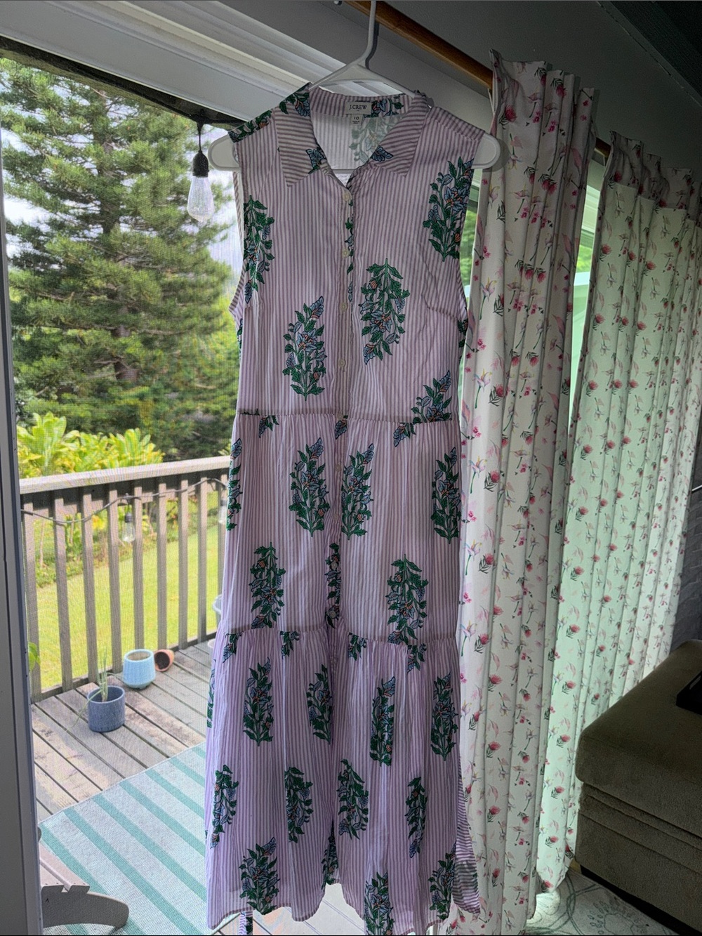J. Crew Factory Lavender Striped Sleeveless Maxi Dress Green Floral Print Sz 10